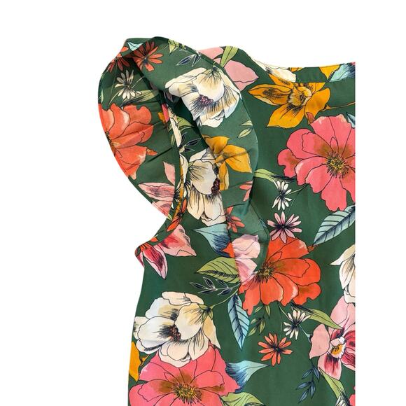 DR2 Green Floral Ruffle Sleeve Blouse Women’s Small V Neck Top Summer - Picture 8 of 10